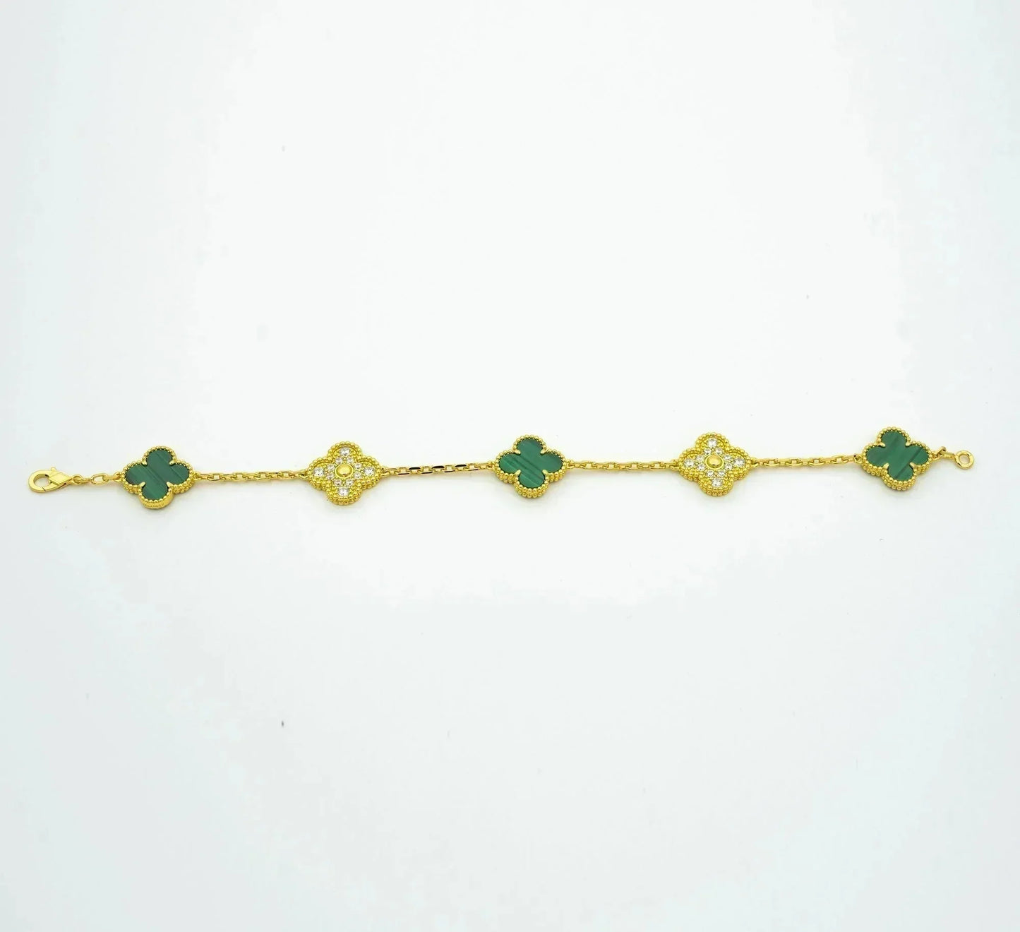 [Perla Lux]CLOVER  5 MOTIF MALACHITE DIAMOND BRACELET