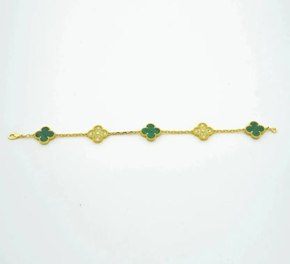 [Perla Lux]CLOVER  5 MOTIF MALACHITE DIAMOND BRACELET