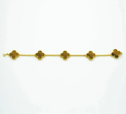 [Perla Lux]CLOVER  5 MOTIFS TIGER EYE BRACELET