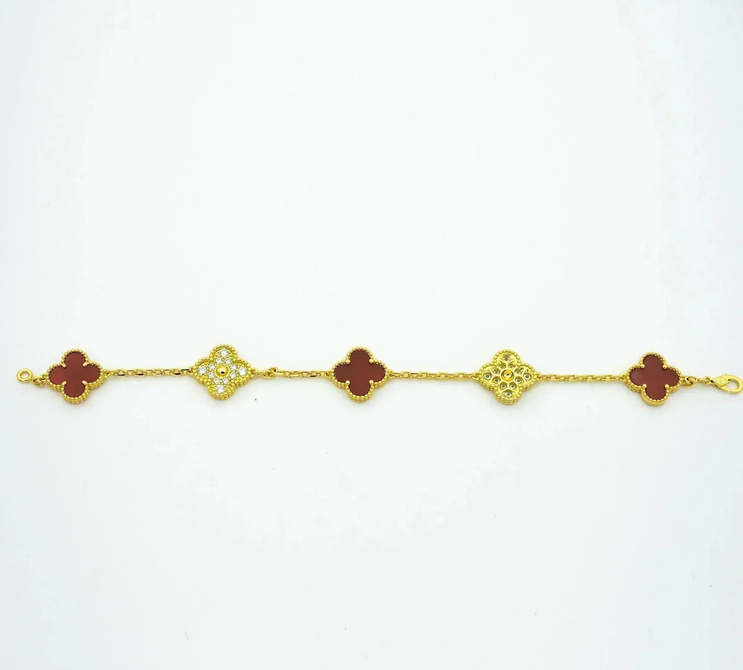 [Perla Lux]CLOVER 5 MOTIFS CARNELIAN DIAMOND BRACELET