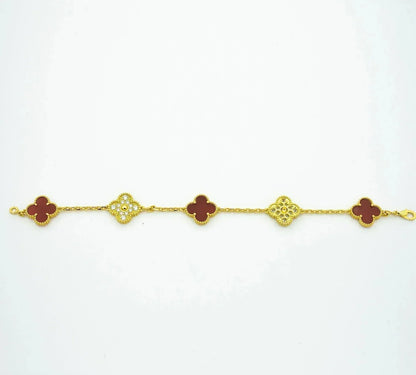 [Perla Lux]CLOVER 5 MOTIFS CARNELIAN DIAMOND BRACELET