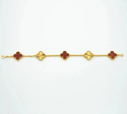 [Perla Lux]CLOVER  5 MOTIFS CARNELIAN GOLD BRACELET