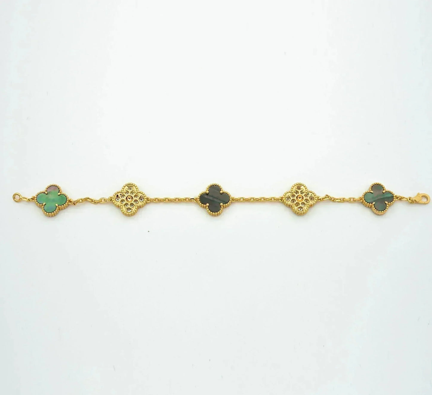 [Perla Lux]CLOVER 5 MOTIF GRAY MOP DIAMOND BRACELET