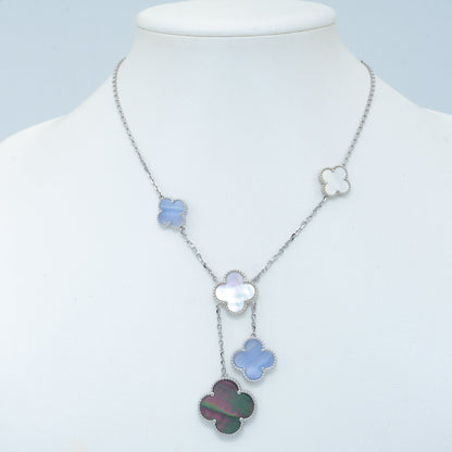 [Perla Lux]CLOVER MOP CHALCEDONY NECKLACE SILVER 6 MOTIF