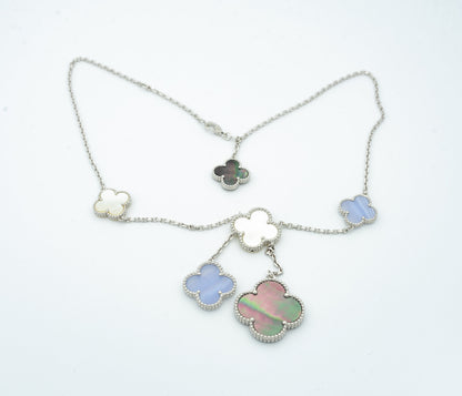 [Perla Lux]CLOVER MOP CHALCEDONY NECKLACE SILVER 6 MOTIF