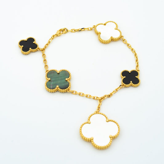 [Perla Lux]CLOVER BRACELET 5 MOTIFS ONYX MOP