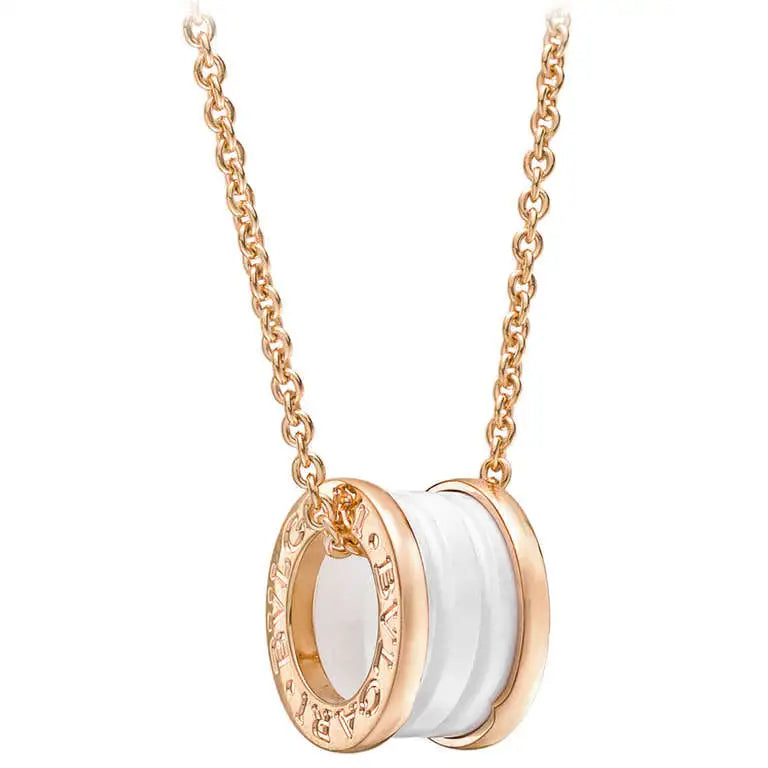 [Perla Lux]ZERO 1 WHITE CERAMIC PINK GOLD DIAMOND NECKLACE