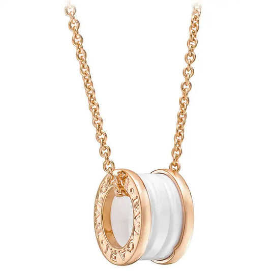 [Perla Lux]ZERO 1 WHITE CERAMIC PINK GOLD DIAMOND NECKLACE