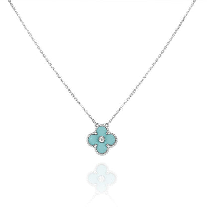 [Perla Lux]CLOVER 1 DIAMOND LIGHT BLUE SILVER NECKLACE