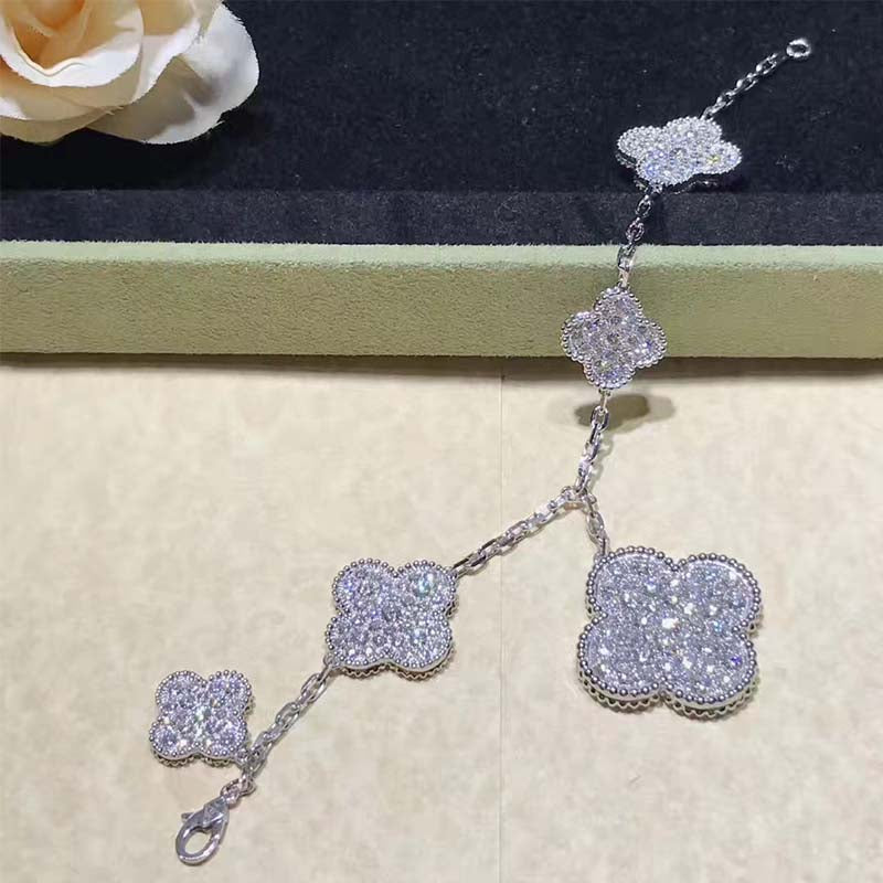 [Perla Lux]CLOVER 6 MOTIFS SILVER DIAMOND BRACELET