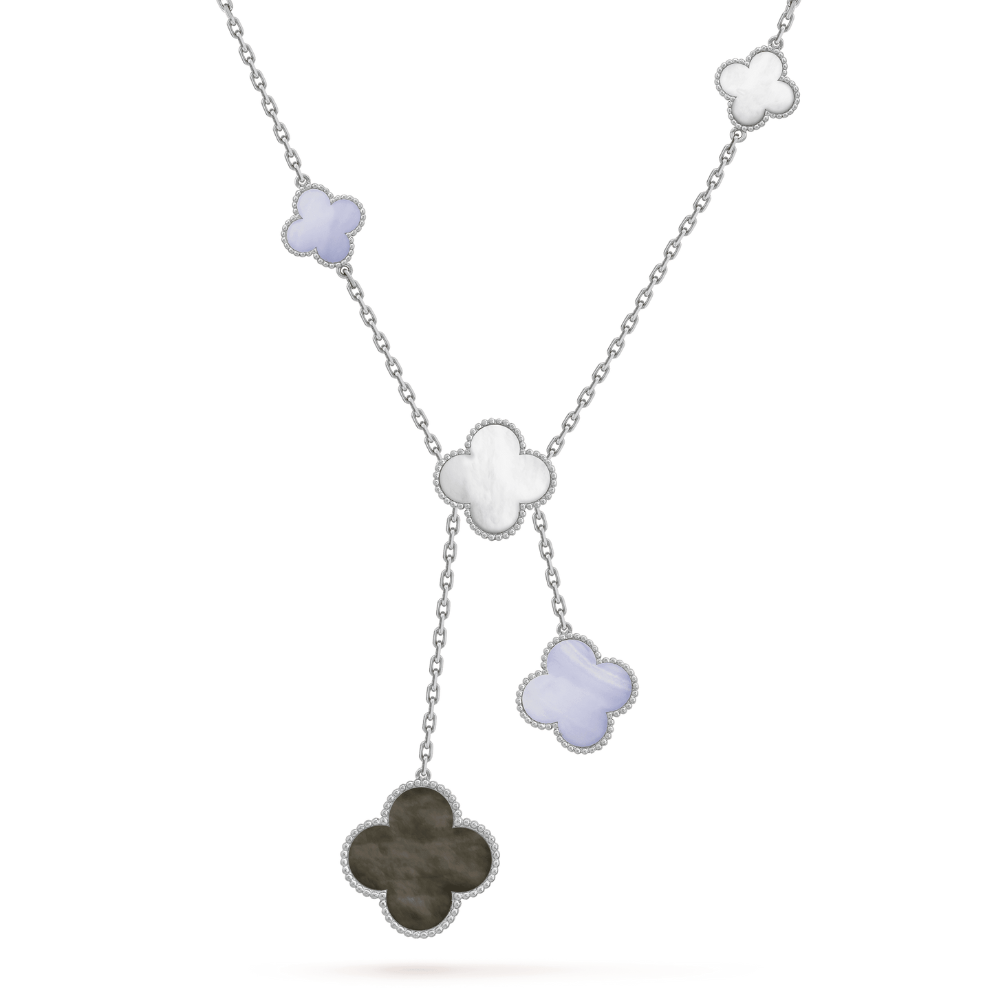 [Perla Lux]CLOVER MOP CHALCEDONY NECKLACE SILVER 6 MOTIF