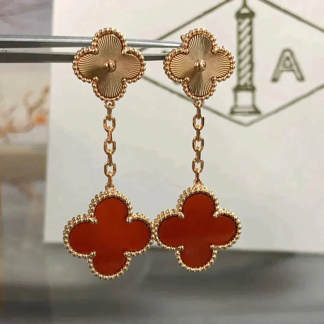 [Perla Lux]CLOVER 2 MOTIF  LASER CARNELIAN EARRINGS