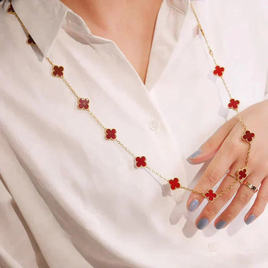[Perla Lux]CLOVER 20 MOTIFS CARNELIAN NECKLACE