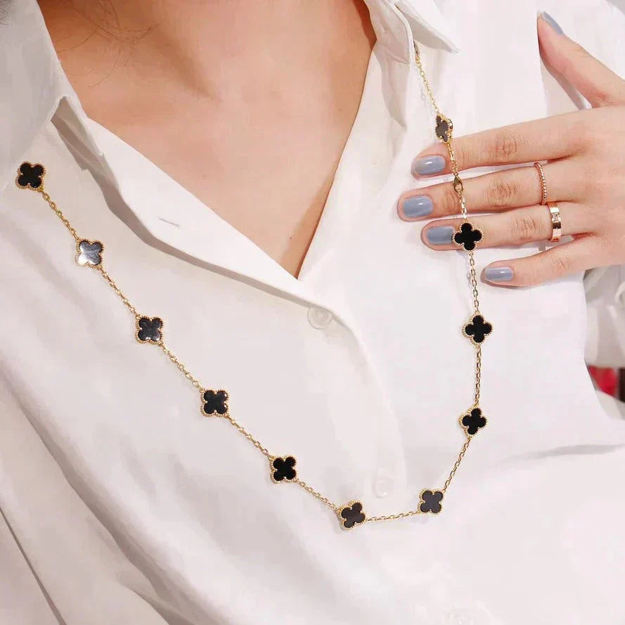 [Perla Lux]CLOVER 20 MOTIFS ONYX NECKLACE
