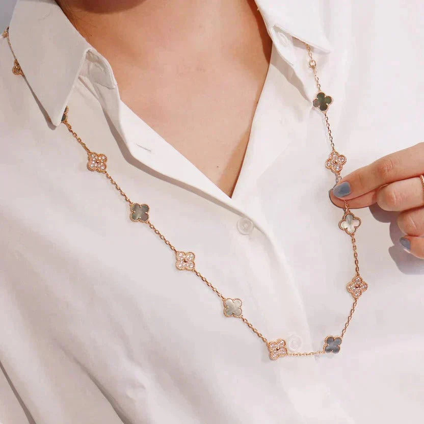 [Perla Lux]CLOVER 20 MOTIFS DARK MOP DIAMOND  NECKLACE
