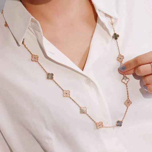 [Perla Lux]CLOVER 20 MOTIFS DARK MOP DIAMOND  NECKLACE