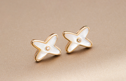 [Perla Lux]JEUX DE WHITE MOP PINK GOLD DIAMOND EARRINGS