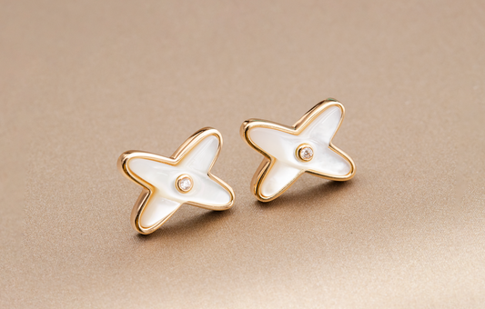 [Perla Lux]JEUX DE WHITE MOP PINK GOLD DIAMOND EARRINGS
