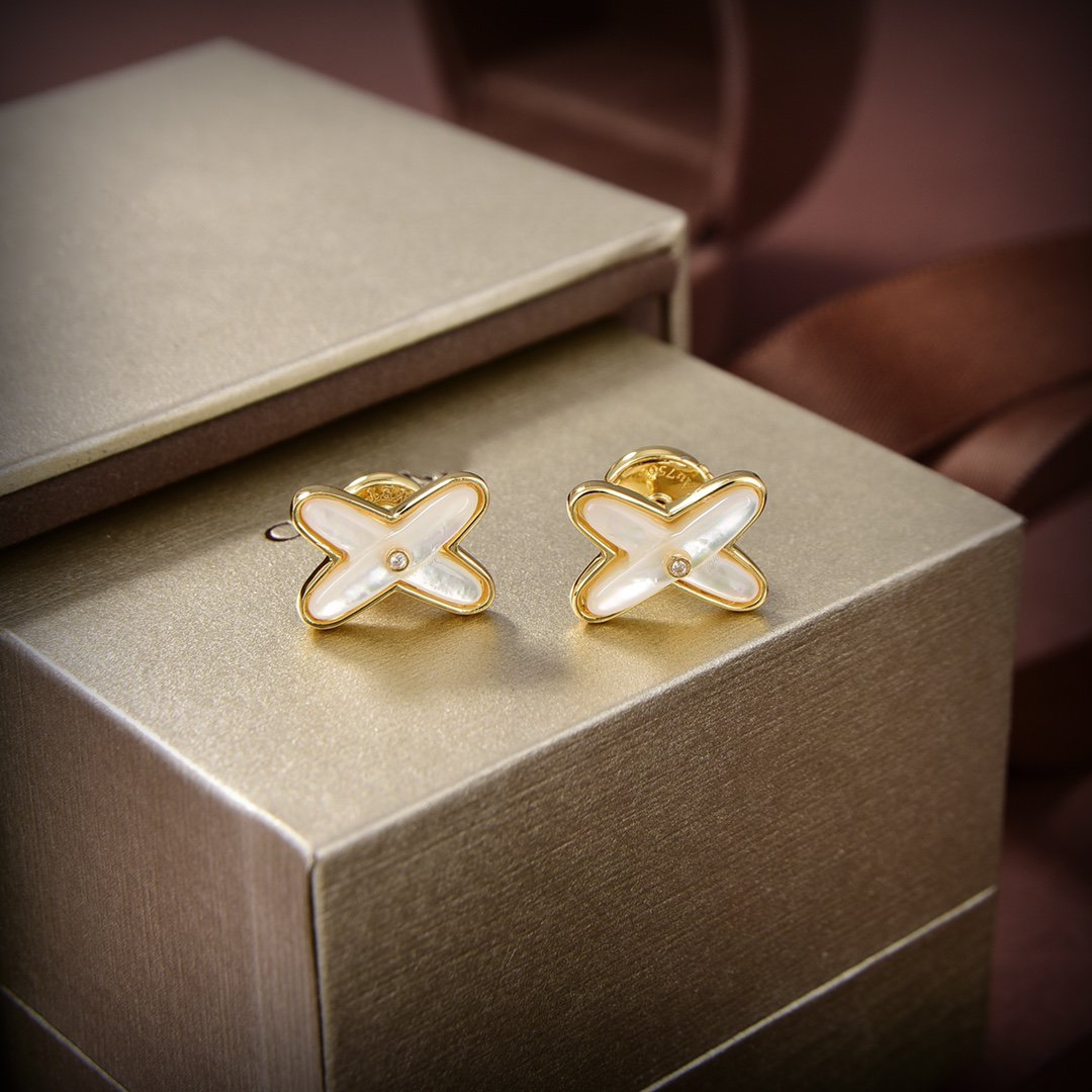 [Perla Lux]JEUX DE WHITE MOP GOLD DIAMOND EARRINGS