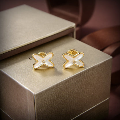 [Perla Lux]JEUX DE WHITE MOP GOLD DIAMOND EARRINGS
