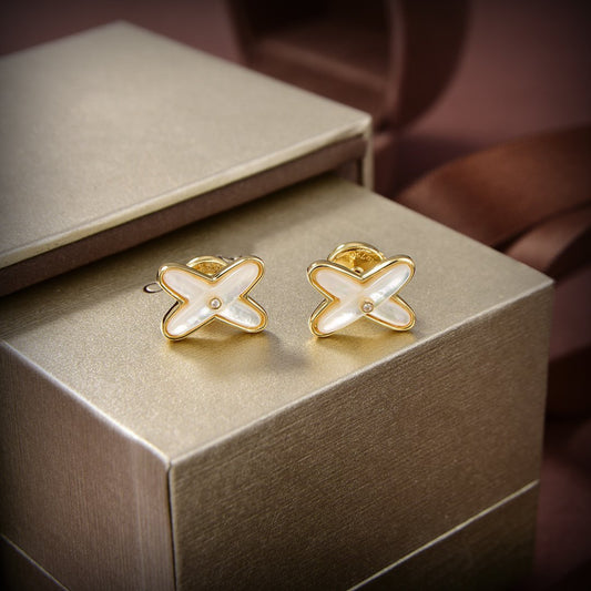 [Perla Lux]JEUX DE WHITE MOP GOLD DIAMOND EARRINGS