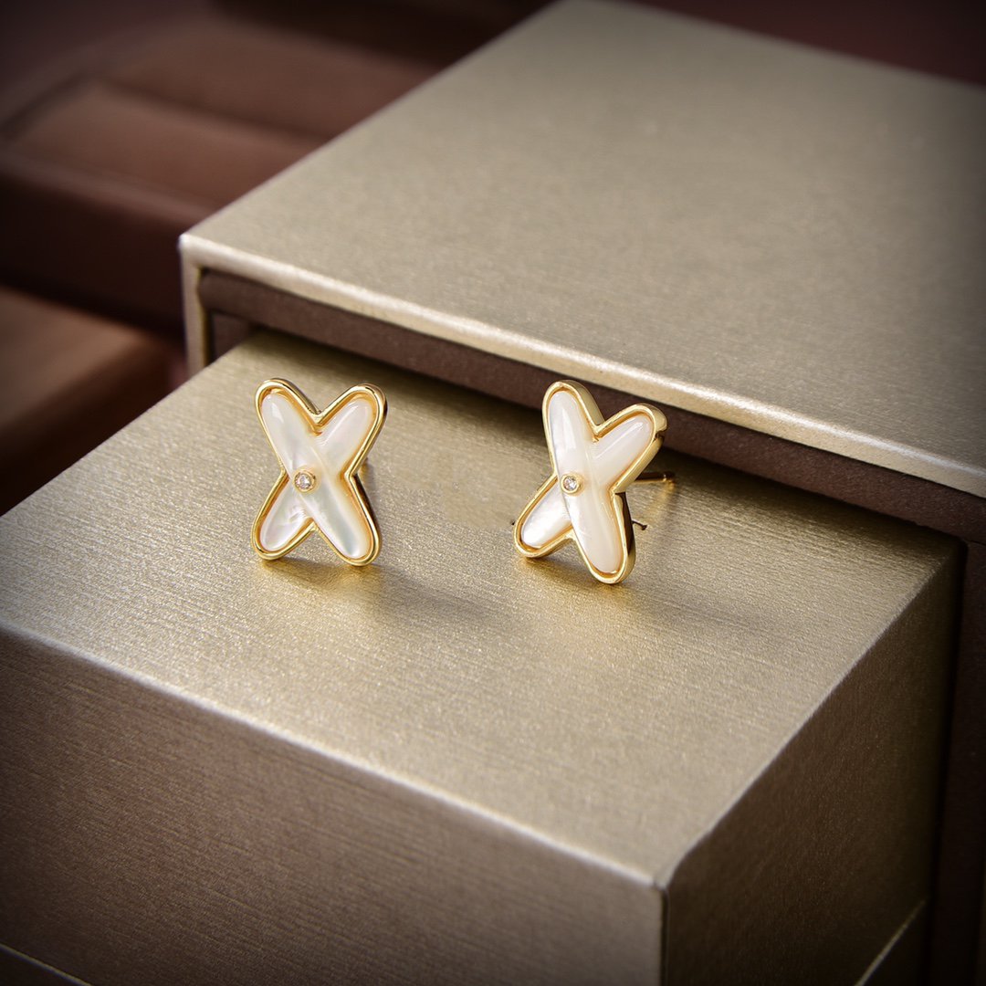 [Perla Lux]JEUX DE WHITE MOP GOLD DIAMOND EARRINGS