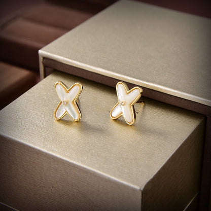 [Perla Lux]JEUX DE WHITE MOP GOLD DIAMOND EARRINGS