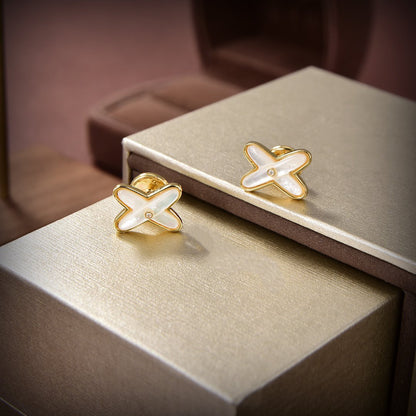 [Perla Lux]JEUX DE WHITE MOP GOLD DIAMOND EARRINGS