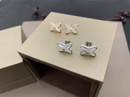[Perla Lux]JEUX DE WHITE MOP SILVER DIAMOND EARRINGS