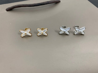 [Perla Lux]JEUX DE WHITE MOP SILVER DIAMOND EARRINGS