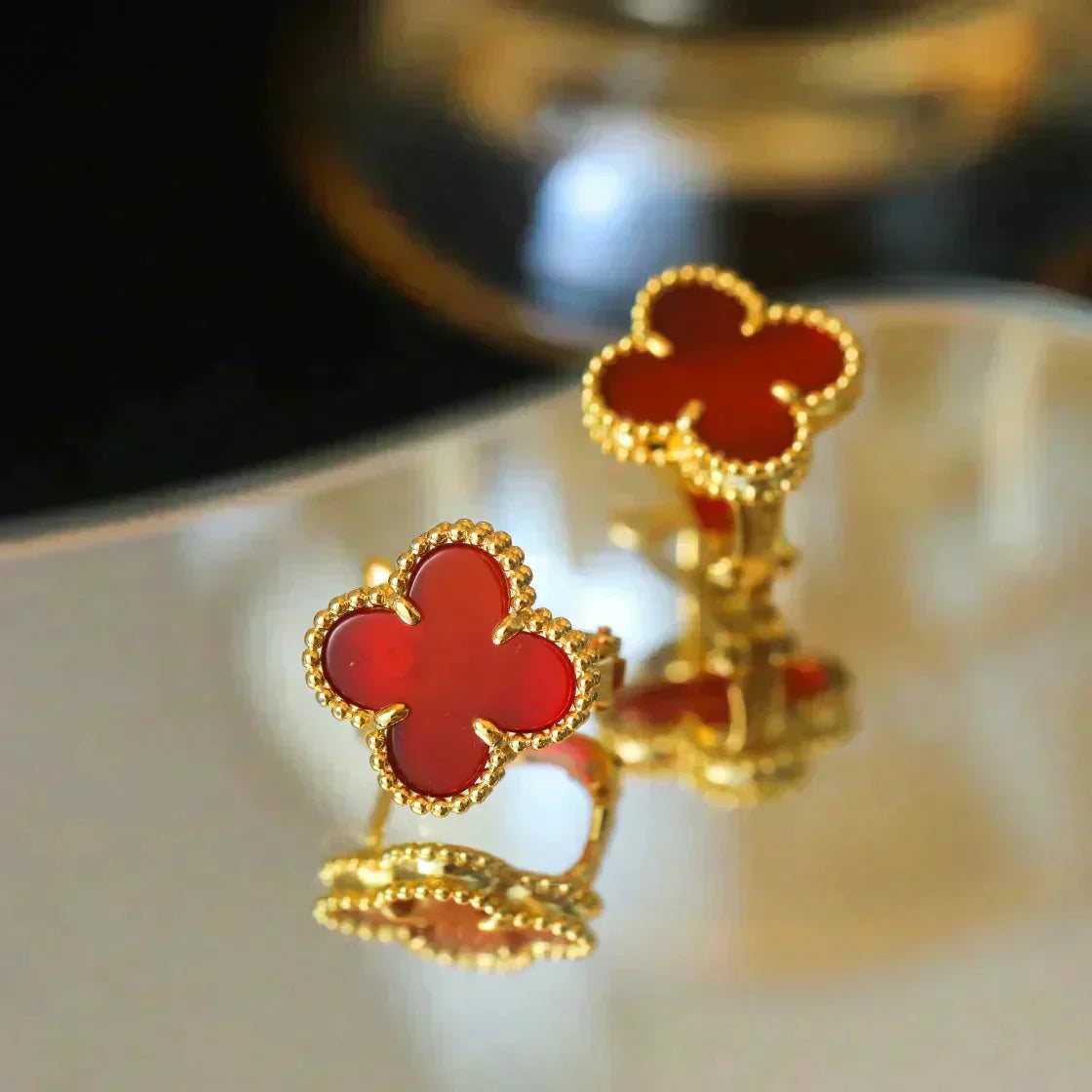 [Perla Lux]CLOVER MEDIUM 1 MOTIFS CARNELIAN  EARRINGS