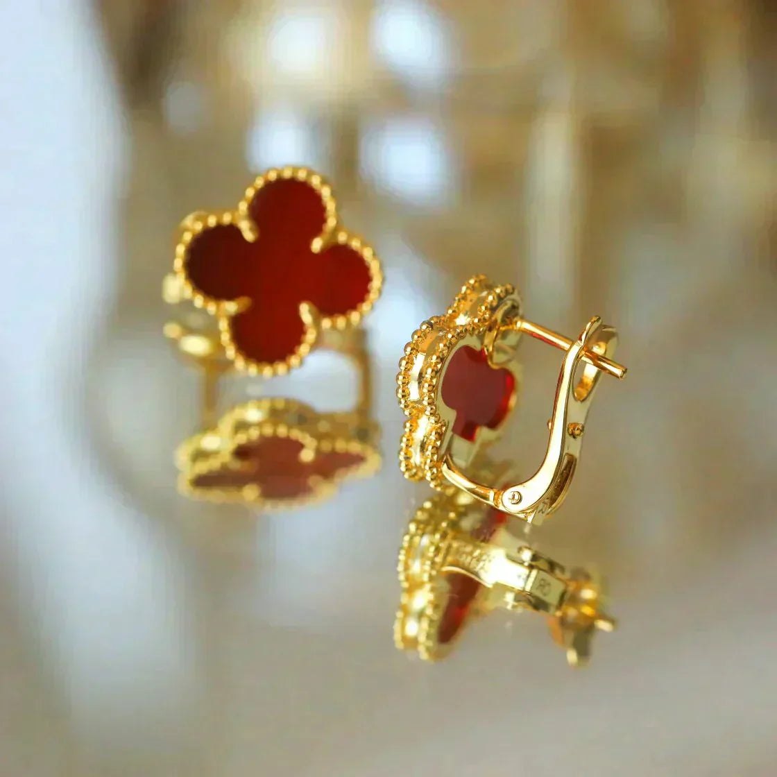 [Perla Lux]CLOVER MEDIUM 1 MOTIFS CARNELIAN  EARRINGS