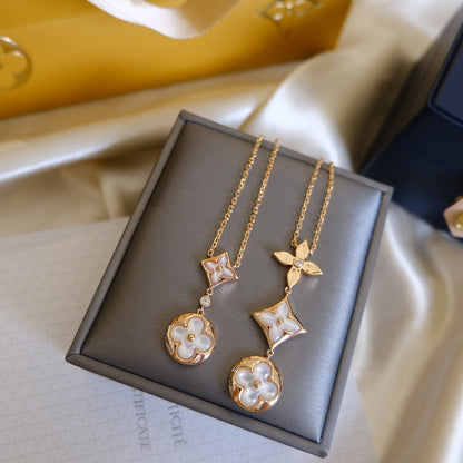 [Perla Lux]COLOR BLOSSOM LARIAT NECKLACE PINK GOLD WHITE MOTHER PEARL AND DIAMOND
