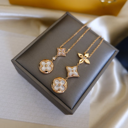 [Perla Lux]COLOR BLOSSOM LARIAT NECKLACE PINK GOLD WHITE MOTHER PEARL AND DIAMOND