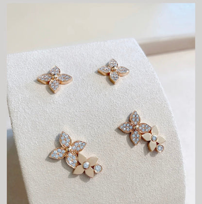 [Perla Lux]STAR BLOSSOM STUD EARRINGS PINK GOLD DIAMONDS