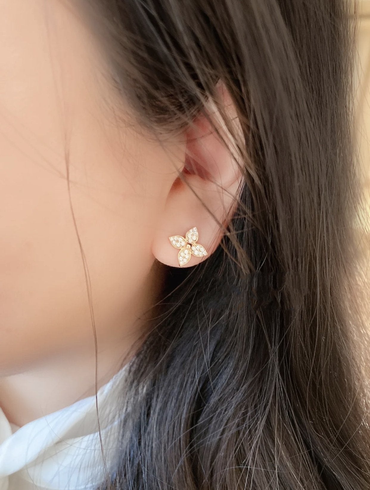 [Perla Lux]STAR BLOSSOM STUD EARRINGS PINK GOLD DIAMONDS