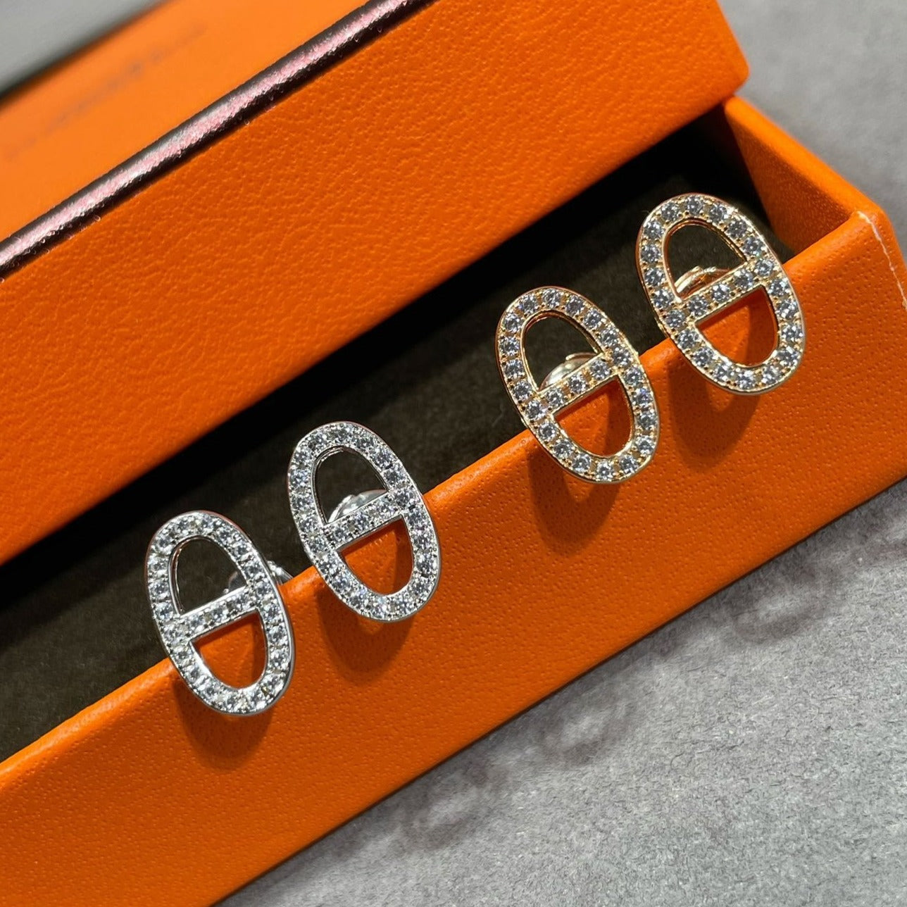 [Perla Lux]HM FULL DIAMOND PIG NOSE STUD EARRINGS