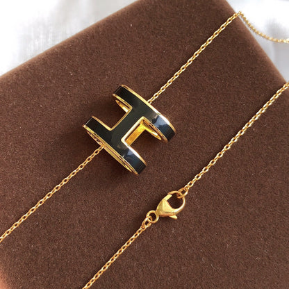 [Perla Lux]HM CLIC BLACK ENAMEL GOLD NECKLACE
