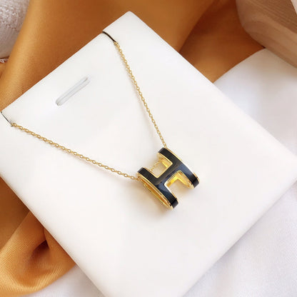 [Perla Lux]HM CLIC BLACK ENAMEL GOLD NECKLACE