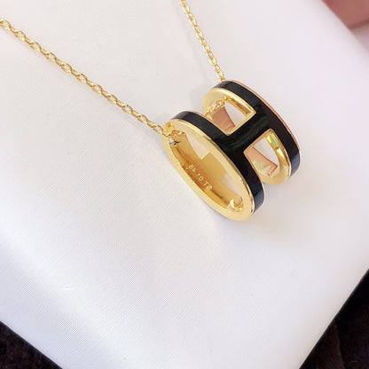 [Perla Lux]HM CLIC BLACK ENAMEL GOLD NECKLACE