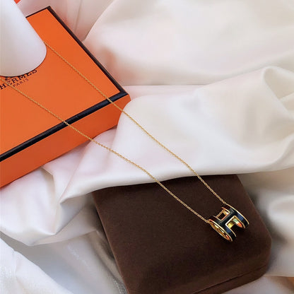 [Perla Lux]HM CLIC BLACK ENAMEL GOLD NECKLACE