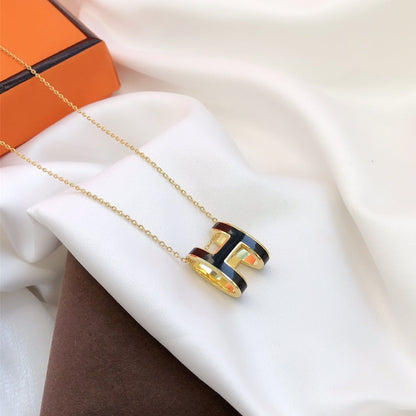 [Perla Lux]HM CLIC BLACK ENAMEL GOLD NECKLACE