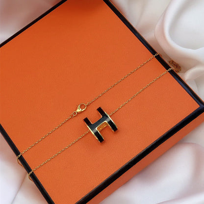 [Perla Lux]HM CLIC BLACK ENAMEL GOLD NECKLACE