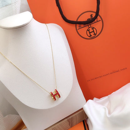 [Perla Lux]HM CLIC RED ENAMEL GOLD NECKLACE