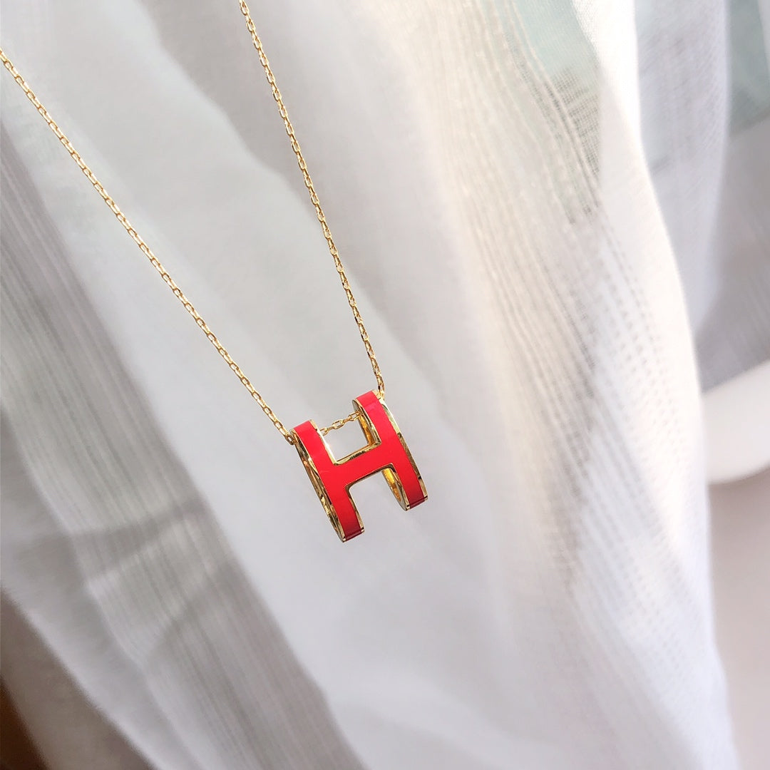[Perla Lux]HM CLIC RED ENAMEL GOLD NECKLACE