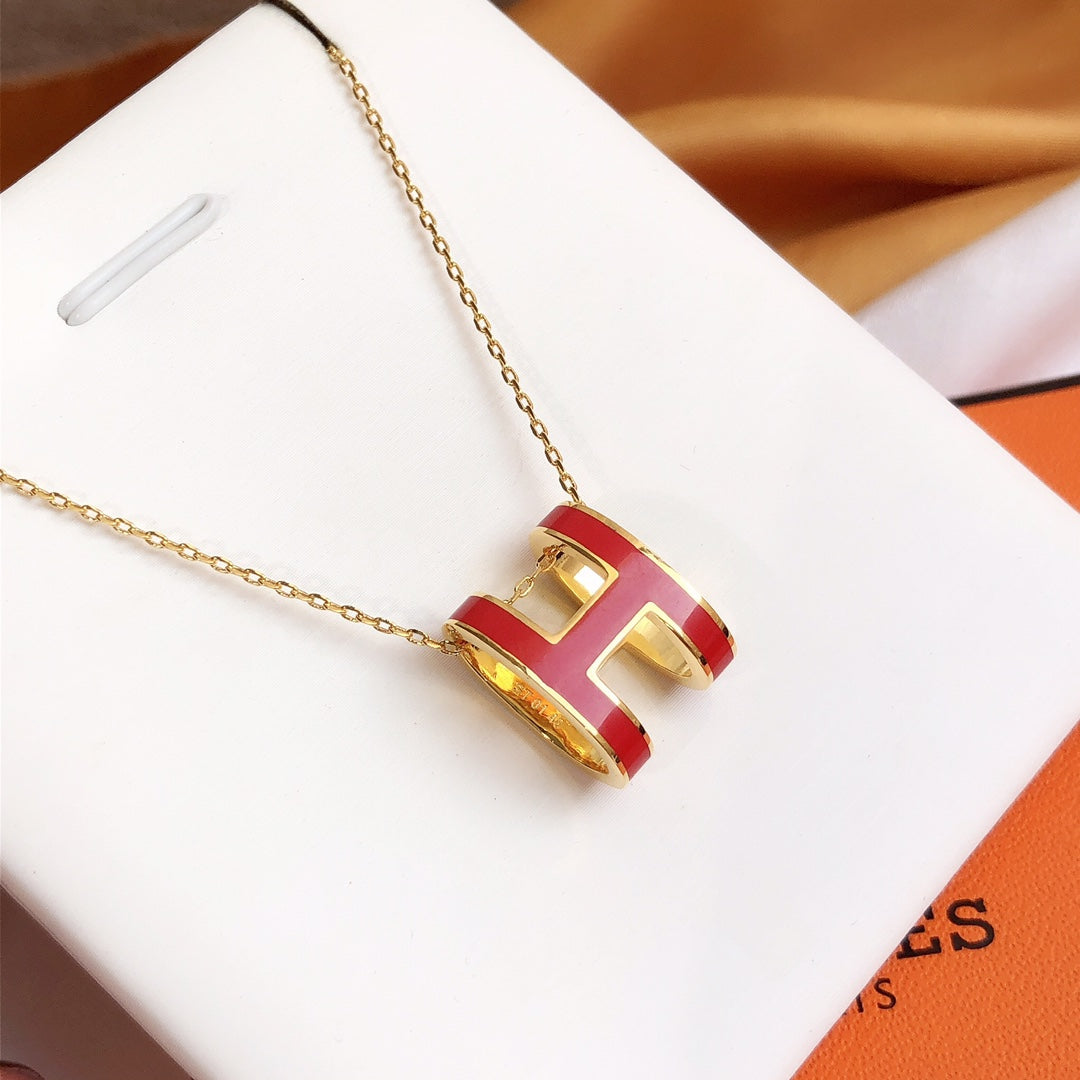 [Perla Lux]HM CLIC RED ENAMEL GOLD NECKLACE