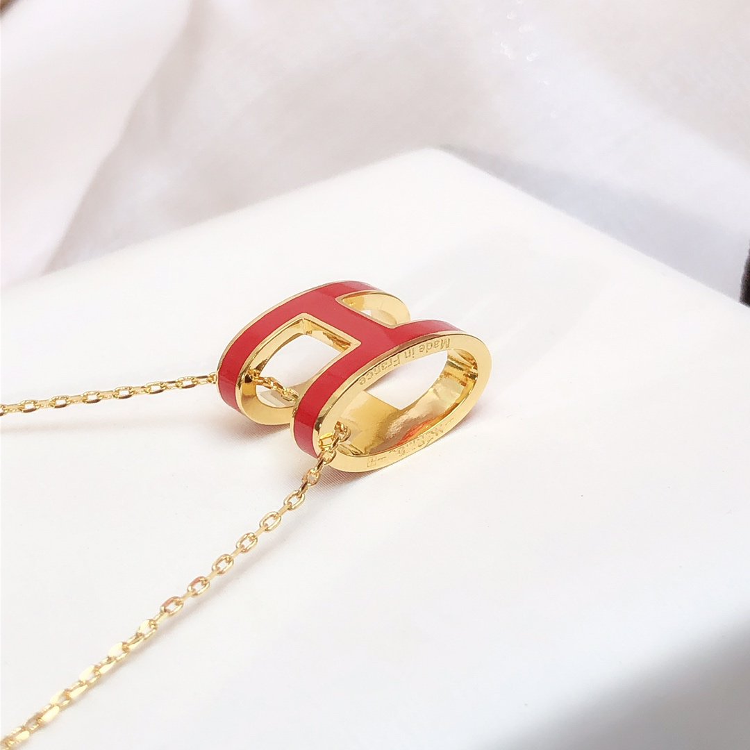 [Perla Lux]HM CLIC RED ENAMEL GOLD NECKLACE