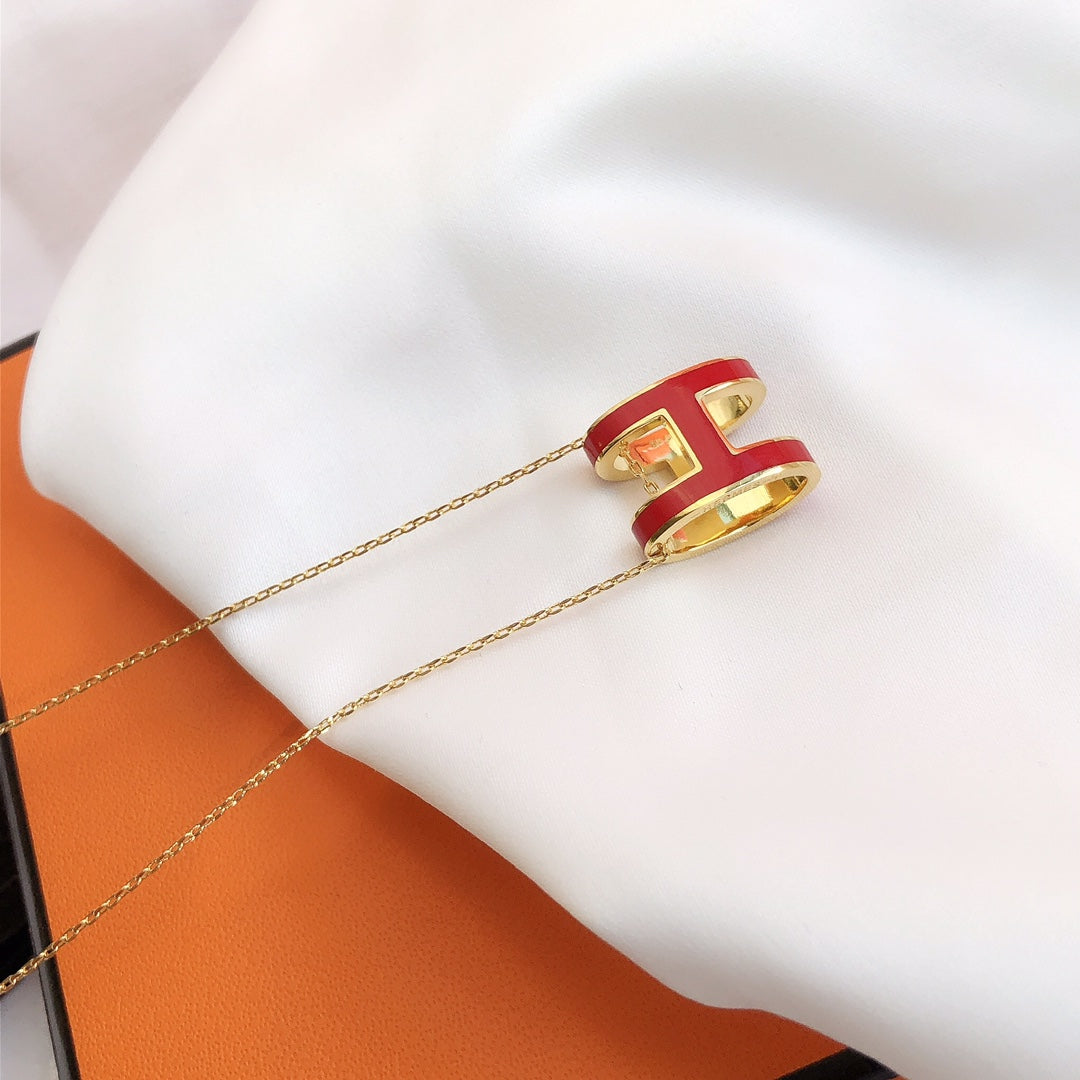 [Perla Lux]HM CLIC RED ENAMEL GOLD NECKLACE