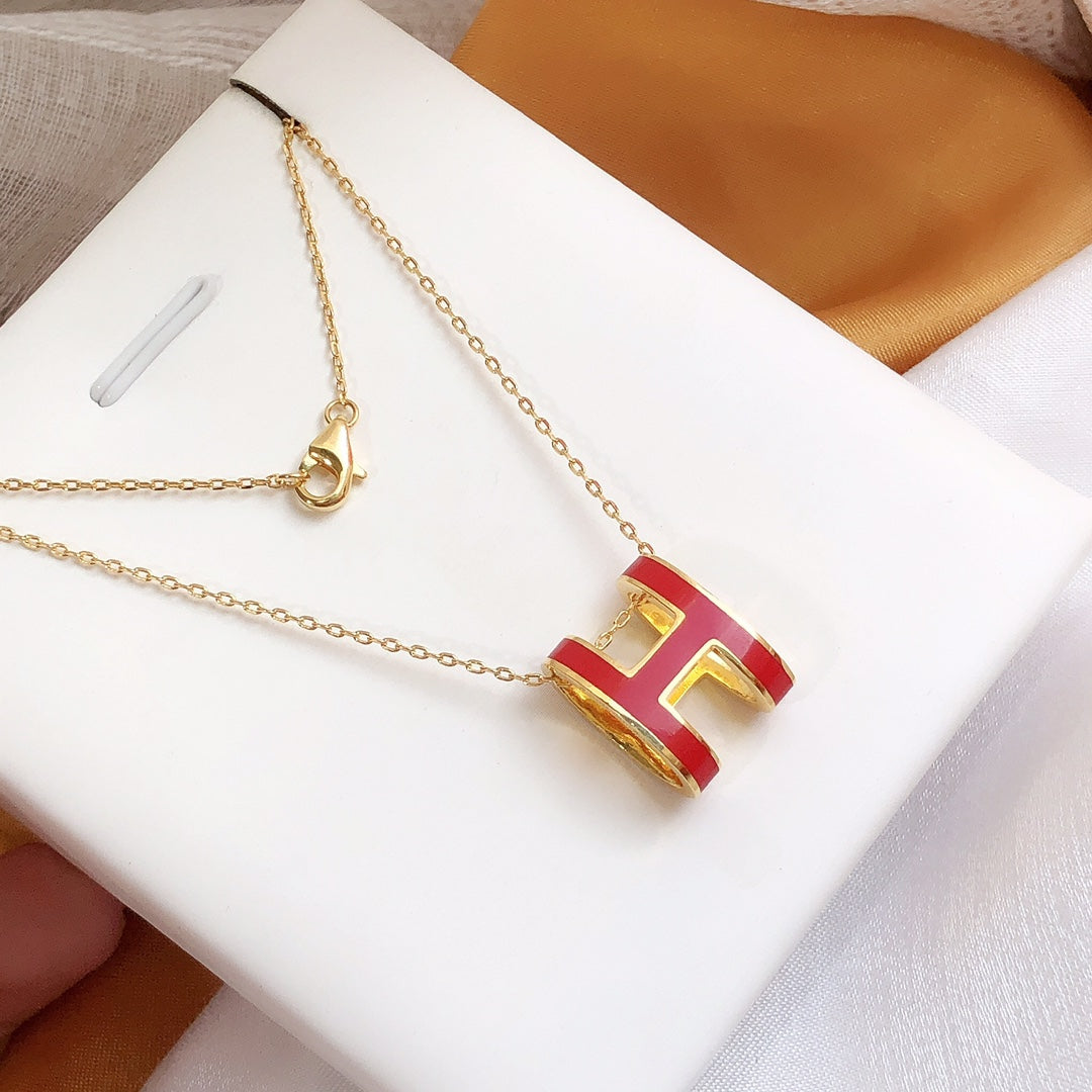[Perla Lux]HM CLIC RED ENAMEL GOLD NECKLACE