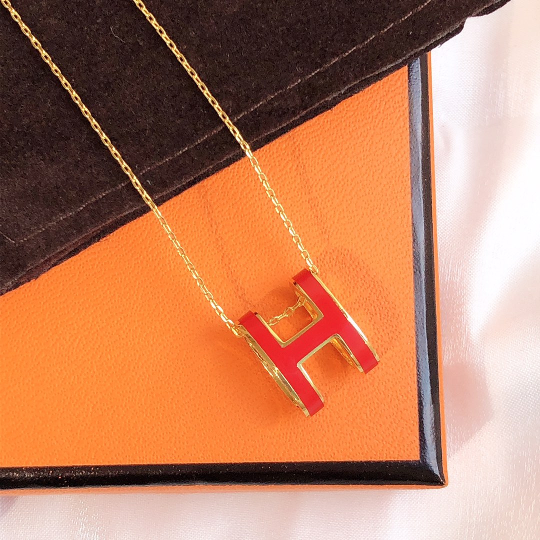 [Perla Lux]HM CLIC RED ENAMEL GOLD NECKLACE